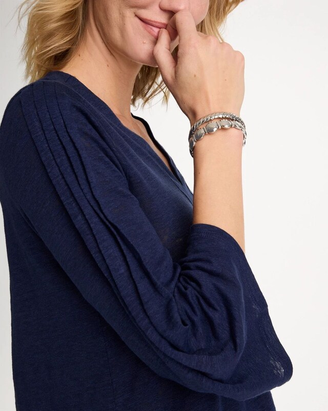 Linen Pleated Pintuck Tee - image 4